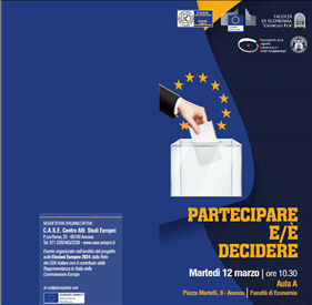  Evento “PARTECIPARE E/E’ DECIDERE” Ancona, 12 marzo 2024 per parlare di elezioni europee