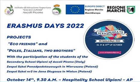 Erasmus Days 14 ottobre 2022  “Eco friends” e “Poles, Italians, two brothers”: studenti italiani e polacchi uniti per l’Europa!