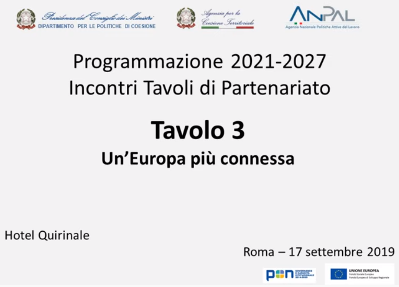IV incontro Tavolo 3 Europa connessa nuova programmazione 2021-2027