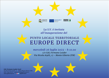 26 luglio alle ore 10.00, inaugurazione Punto Locale Territoriale EUROPE DIRECT