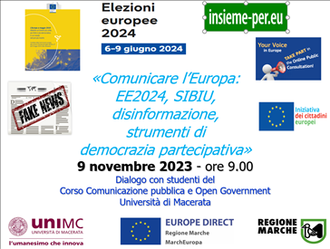  9 novembre 2023: Workshop “Comunicare l’Europa: Elezioni Europee 2024, Sibiu, la disinformazione e gli strumenti di democrazia partecipativa” 
