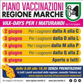 Al via domani i Vax Days per i maturandi delle Marche: senza prenotazione sarà possibile accedere ai centri vaccinali; basterà l'autocertificazione