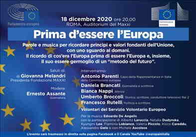 “Prima di essere l’Europa”, un percorso di parole e musica per ricordare principi e valori fondanti dell’Unione  - 18 dicembre 2020 -