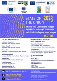 Dibattito sullo stato dell’Unione europea 2023, giovedì 14 settembre, a Palazzo Li Madou di Ancona, gli Europe Direct Regione Marche e Abruzzo organizzano un evento interregionale sul ruolo degli enti locali nell’ambito dell’istituzione europea