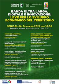 Le Marche verso il futuro digitale: secondo appuntamento, a Senigallia, per discutere di banda ultra larga e leve digitali per lo sviluppo economico 