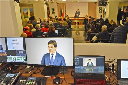 Conferenza stampa di fine anno del presidente della Regione Marche Francesco Acquaroli con l'Ordine dei Giornalisti Marche