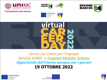 UNIMC: 19 ottobre Virtual Career Day 2022. Presenti i Centri per l’Impiego, le reti EURES e EUROPE DIRECT Regione Marche