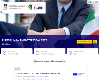 EURES ITALY FOR EMPLOYERS’DAYS 2022 – 6th Edition 15 novembre - ore 10.00-16.00 