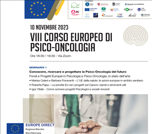 10 novembre 2023: Seminario online “Conoscere, ricercare e progettare la Psico-Oncologia del futuro – Fondi e Progetti Europei in Psicologia e Psico-Oncologia, lo stato dell’arte” 