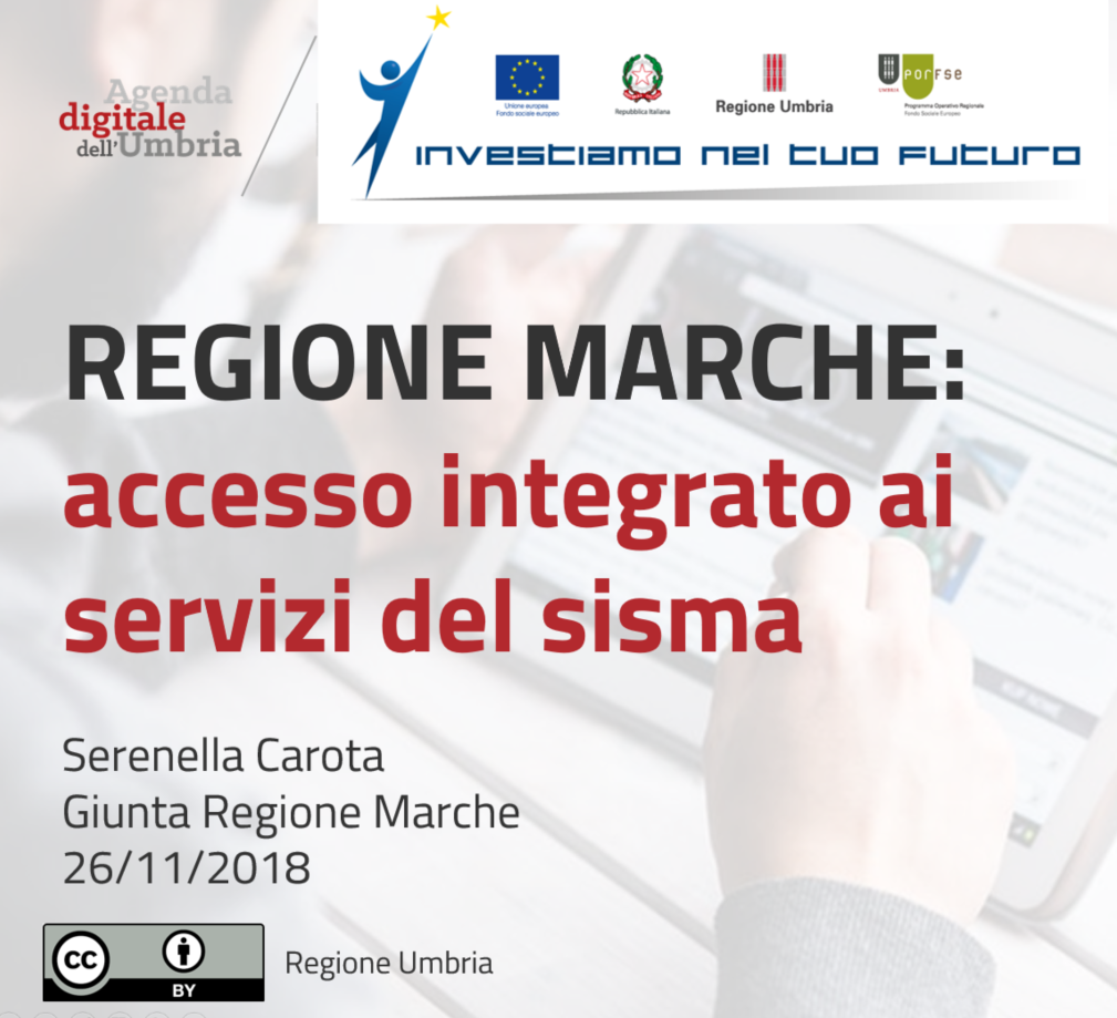 Slide Agenda Digitale Umbria - presentazione accesso integrato ai servizi del sisma di Regione Marche