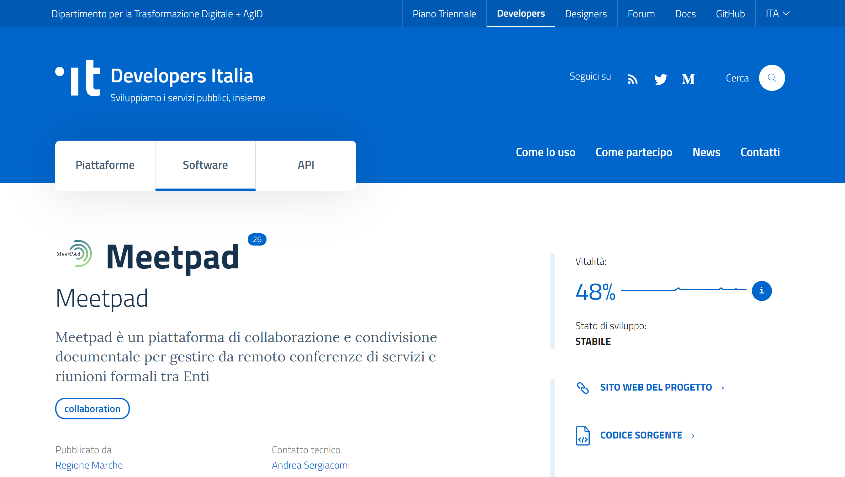 MeetPAd presente nel catalogo riuso PA Developers Italia