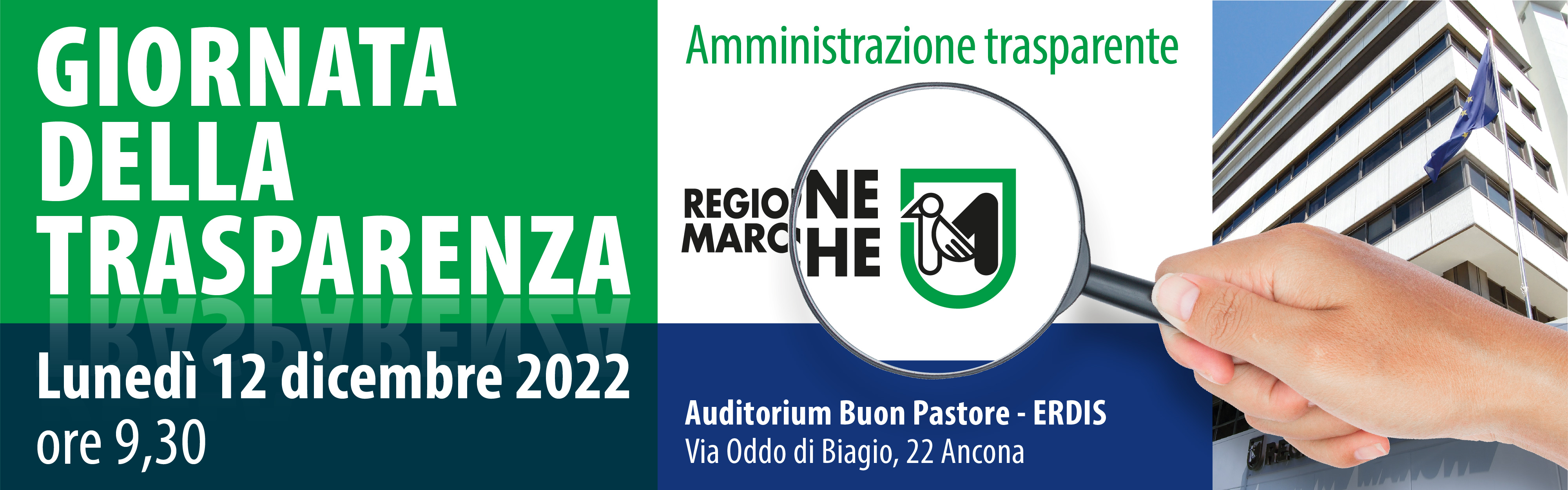 Giornata della Trasparenza 2022 - Ancona, Auditorium Buon Pastore - ERDIS, Lunedì 12 dicembre ore 9,30