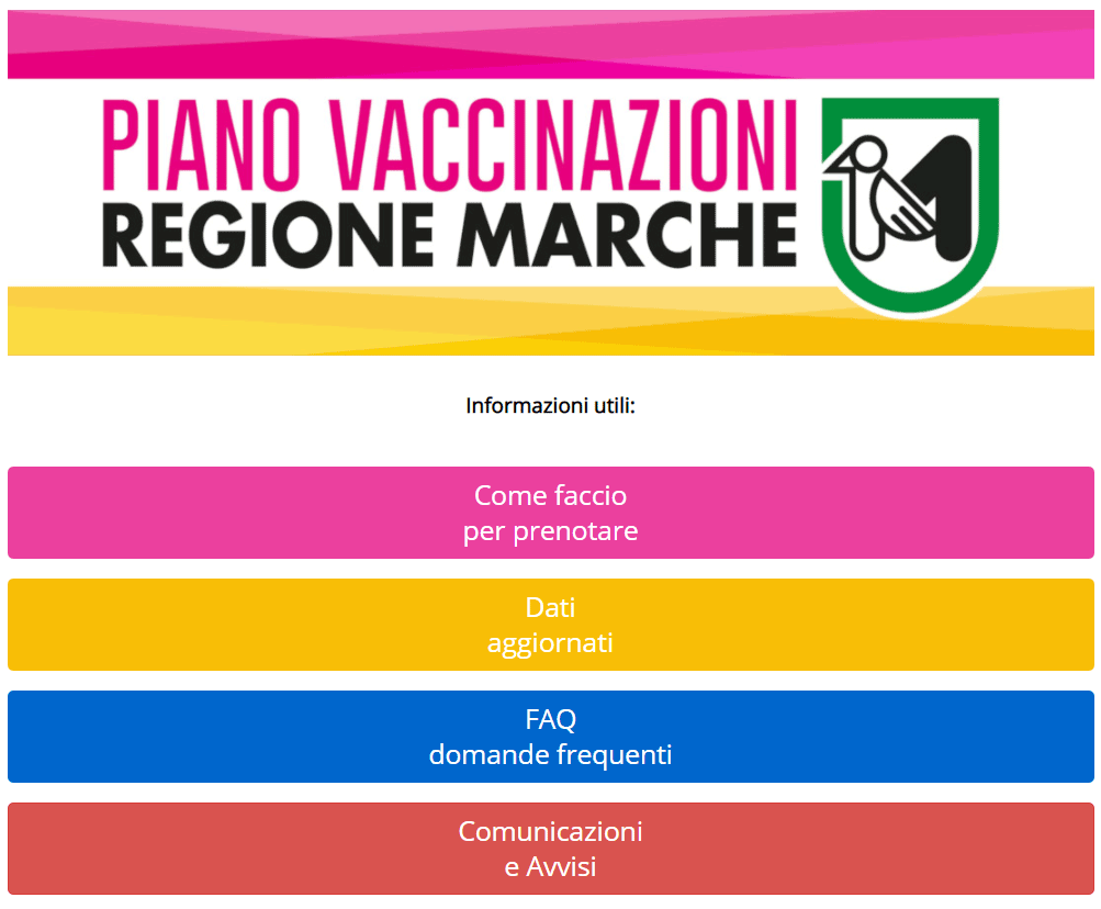 Regione Marche nuovo sito piano Vaccinale